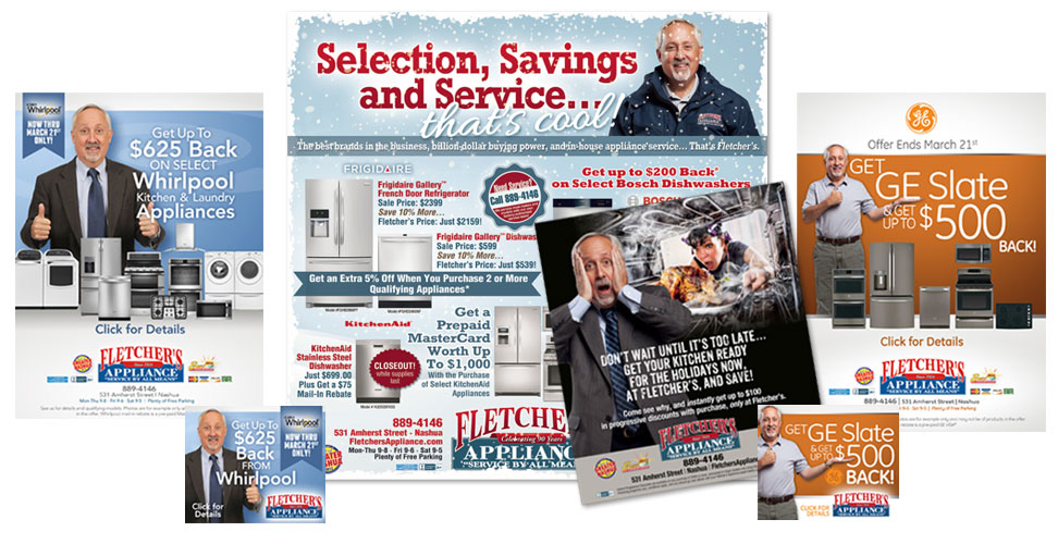 Print and web ads for Fletcher's Appliance