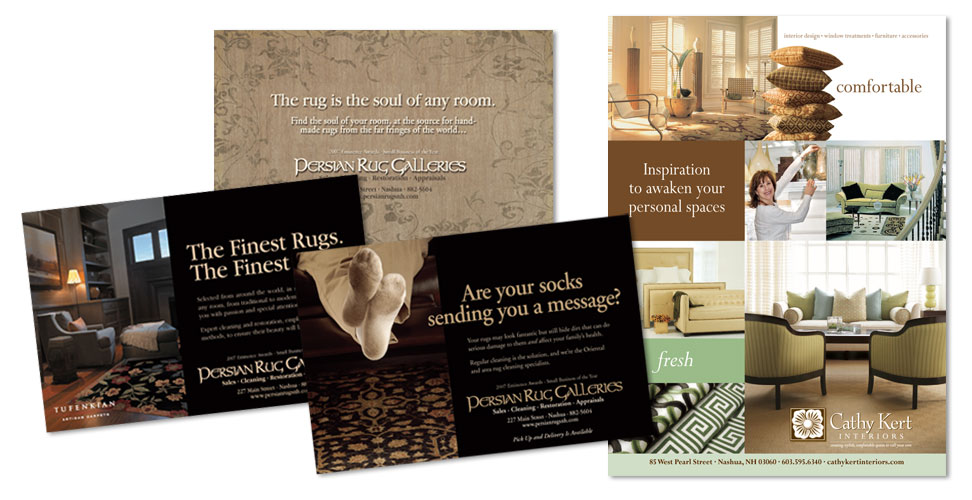 Magazine ads for Persian Rug Galleries and Cathy Kert Interiors